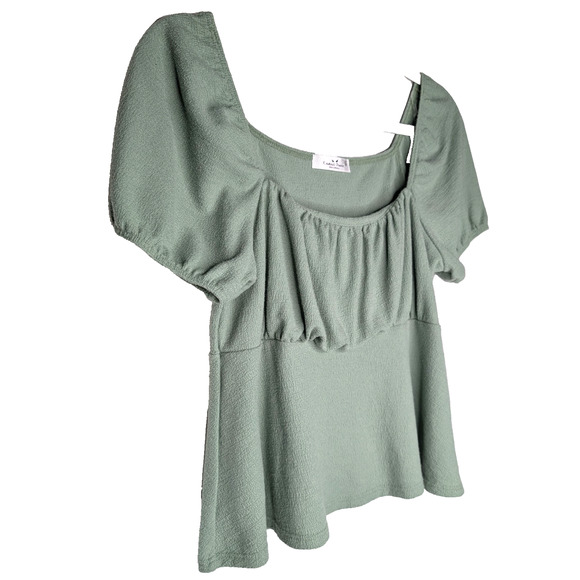 Sage Green Milkmaid Peasant Prairie Puff Sleeve Flowy Renaissance Cottage Top LG - Picture 2 of 5